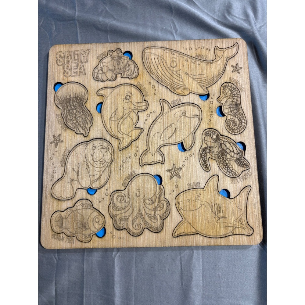 Salty Sea Wooden Ocean Animals Chunky Puzzle Montessori Educational Toy Kids